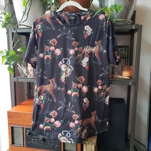 DFND men's tee shirt, black with leopard floral